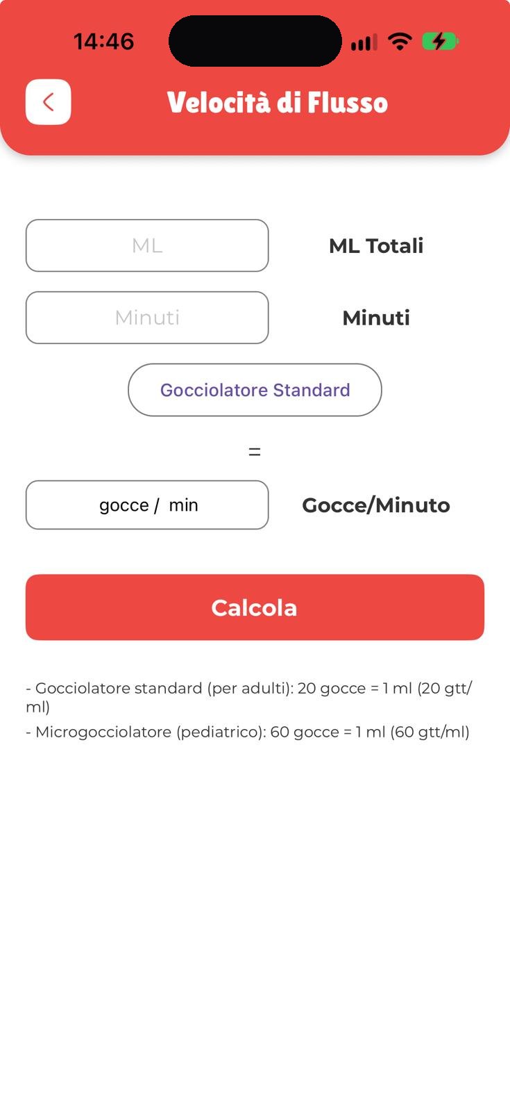 App NurseLife: calcolo della velocità di flusso