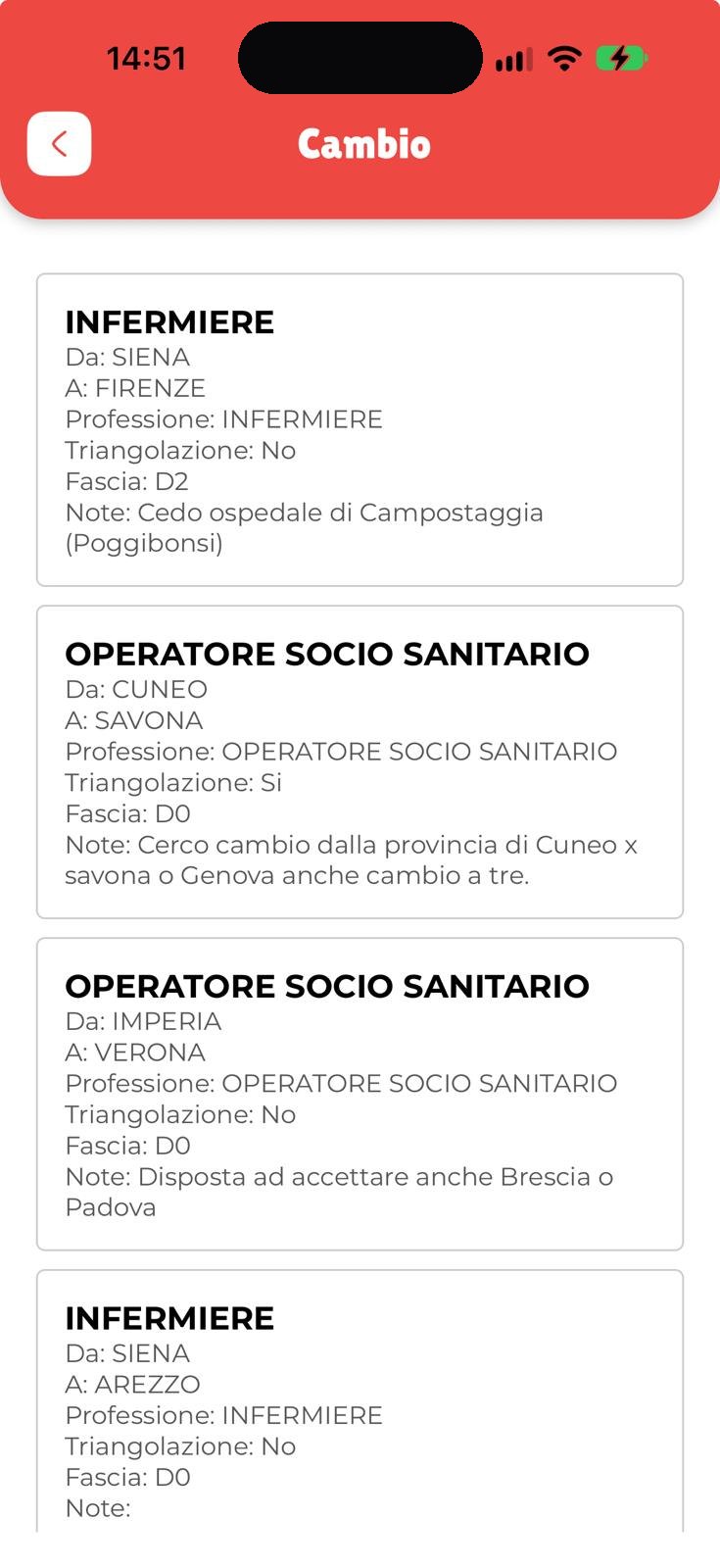 App NurseLife: proposte di cambio compensativo tra province