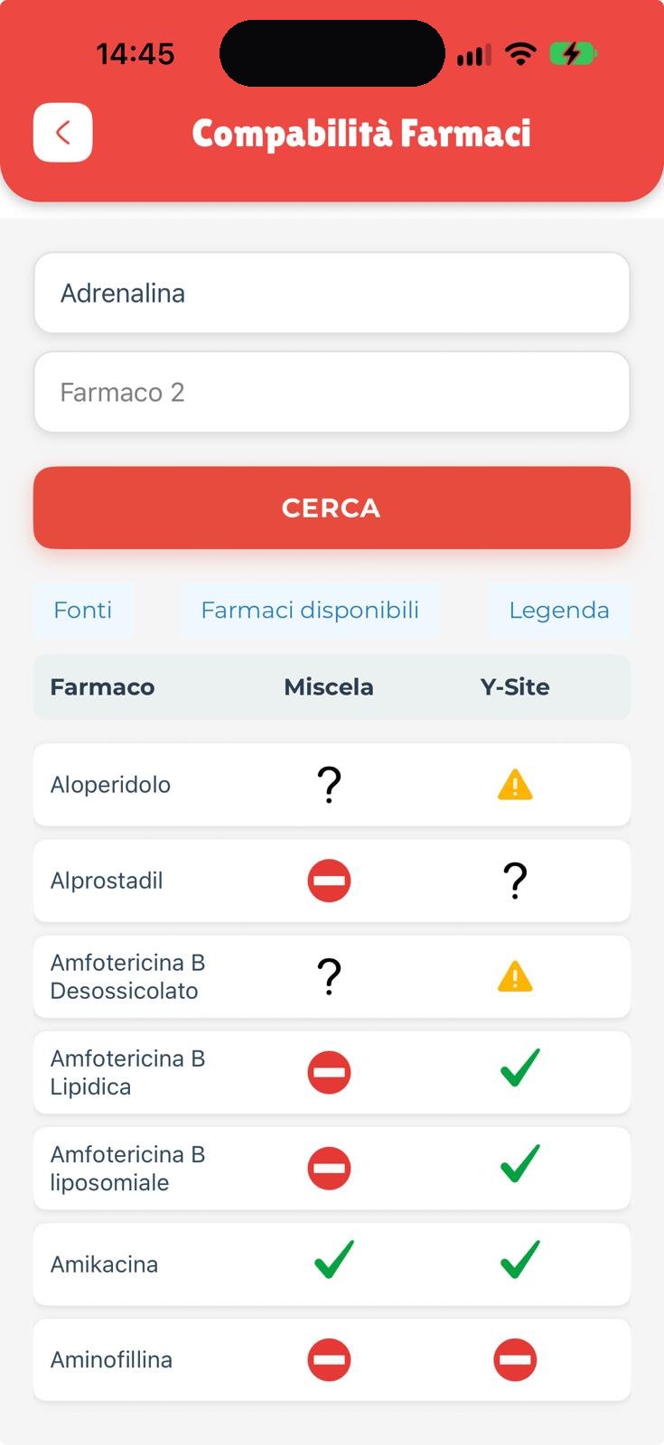App NurseLife: compatibilità dell'adrenalina in miscela e a Y