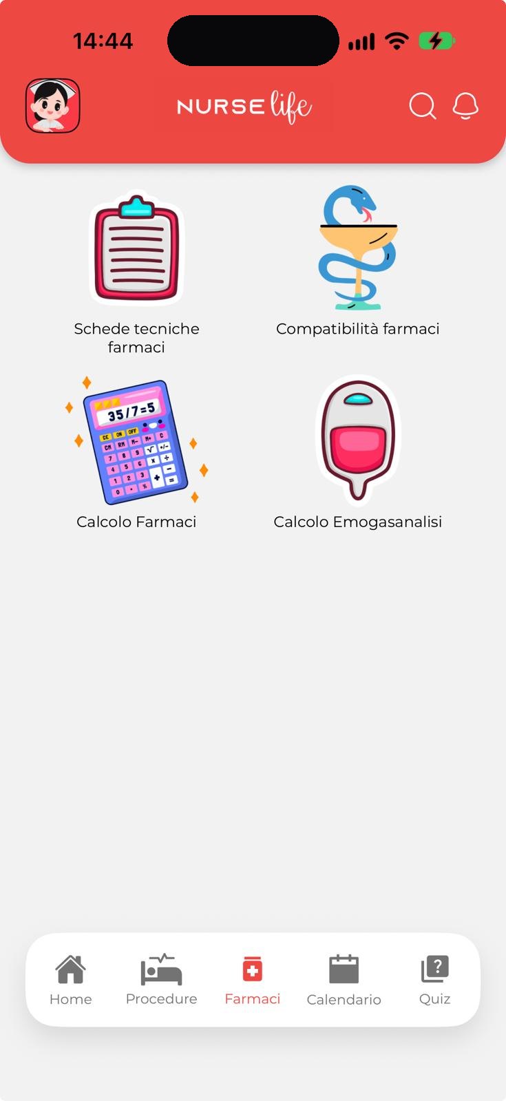 App NurseLife: sezione Farmaci con schede, compatibilità e calcoli
